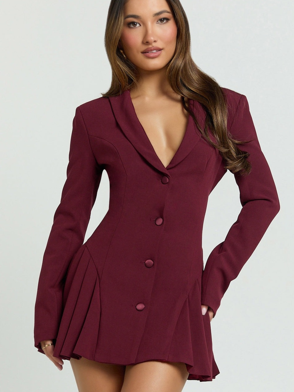 Showpo Bea Mini Dress Sz 6 Collared Long Sleeve Fit And Flare Pleated Button